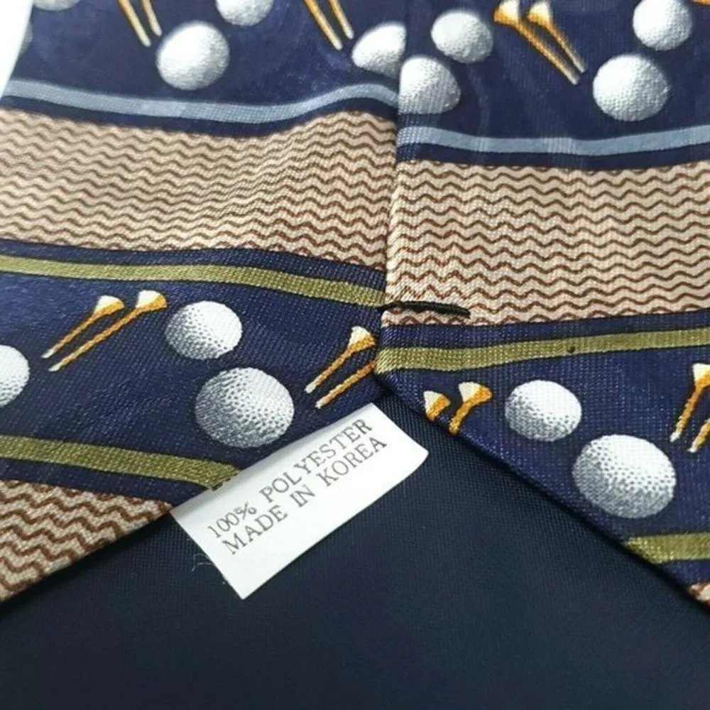 Steven Harris Tie Necktie Golf Balls‎ Tee Blue Tan Brown